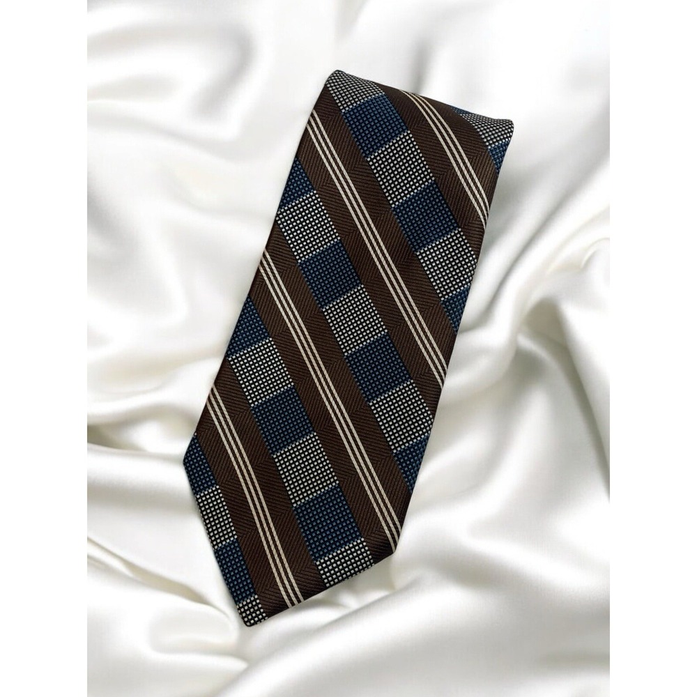 Christian Dior Necktie 100% Polyester-Chocolate‎ Brown, Blue, Cream - GORGEOUS!!